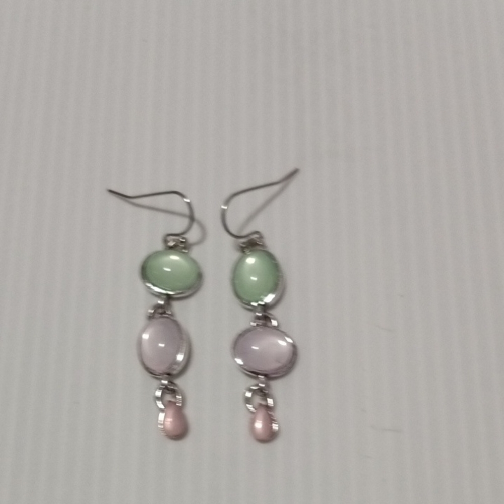 Elegant Silver and Pastel Earringsin Faux Moonstone
